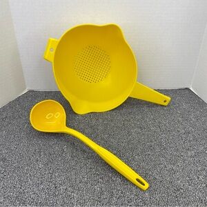 Vintage Tupperware & Foley Sunny Yellow Kitchen Tools Bundle Strainer Soup Ladle